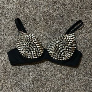 Silver Spiky Black Bra